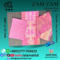 Zamzam Premium Quality Charm Pink Tree Lawn Collection – Elegant Three Piece Set