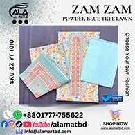 Zamzam Premium Quality Powder Blue Tree Lawn Collection – Elegant Three Piece Set