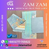 Zamzam Premium Quality Medium Sky Blue Tree Lawn Collection – Elegant Three Piece Set